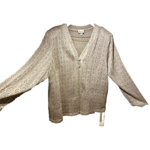 K Woman 26W Open Front Cardigan Beige 2 Button LS Polyester Vintage